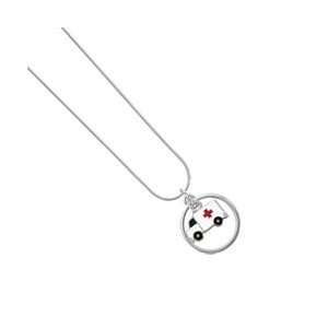 Ambulance with Cross Pearl Acrylic Pendant Snake Chain Charm Necklace 