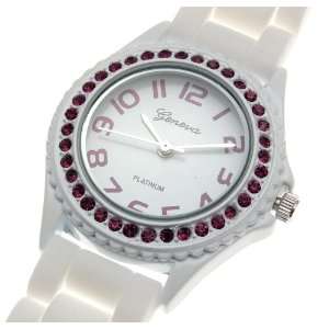   Large White Purple Crystal Accent Silicone Wrist Watch: Jewelry