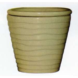  Ribbed Self Watering Glazed Ceramic Pot   White   6 