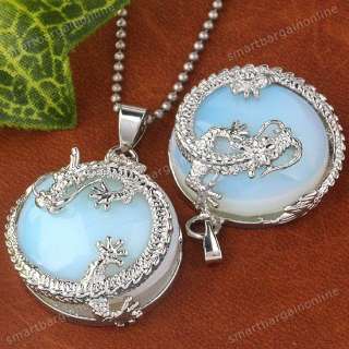 Light Blue Opal Gemstone Dragon Wrap Bead Pendant For Necklace Charm 