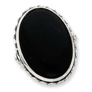  Sterling Silver Antiqued Oval Black Onyx Ring Jewelry