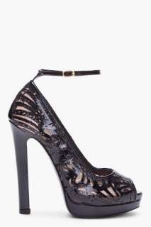 Alexander McQueen black laser cut leather heels for women  SSENSE