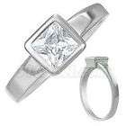 Stainless Steel Bezel Set Square Clear CZ Promise Ring SZ 7 c32