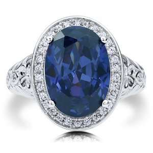 Oval Cut Sapphire Cubic Zirconia CZ Sterling Silver Halo Cocktail Ring 