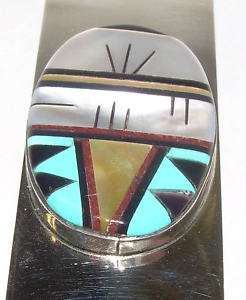 Zuni SIGNED Turquoise, Jet, M.O. Pearl inlay MONEY CLIP  