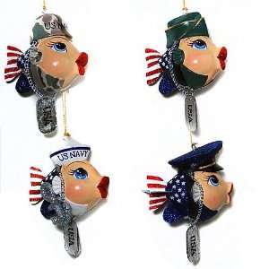 Katherines Collection Military Kissing Fish Ornament Set of 4:  