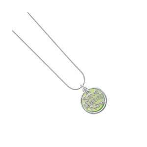 Save Water Now   Silver Plated Lime Green Pearl Acrylic Pendant Snake 