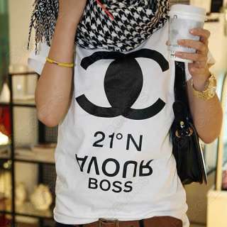 Womens Casual Letters Print Short Sleeve White Shirt Tops Blouse Tank 