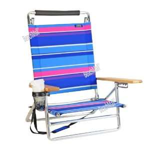  5 pos Lay Flat / Low Seat Aluminum Beach Chair w/ Cup 