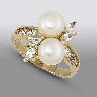   Pearl and White Lab Created Sapphire Ring  Jewelry Gemstones Rings