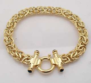 Bold Byzantine Bracelet Black Sapphire 14K Yellow Gold  