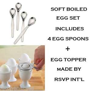   SOFT BOILED EGG TOPPER Cutter + 4 STAINLESS EGG CUP SPOONS  