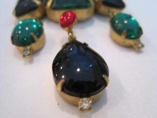   Dangle Necklace Foil Back Emerald Sapphire Ruby Color Stones  