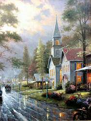 Hometown Evening 24x30 G/P Framed Limited Thomas Kinkade Canvas Oil 