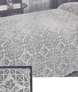 Vintage Crochet Pattern Rose Window Filet Bedspread  