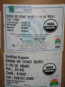 Organic Guarana extract powder  25 kg. drum  