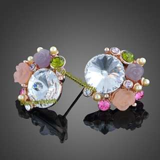 18K gold Gp Swarovski Crystal rose jewelry set 829  
