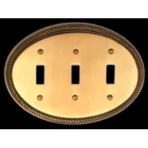  Wall Plates Bright Solid Brass, Oval Braided Triple Toggle switch 