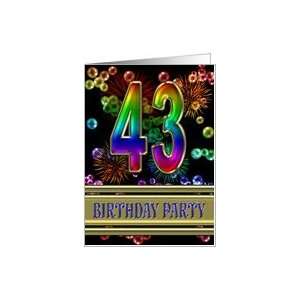 43rd Birthday party invitation with bubbles and fireworks Card  Toys 