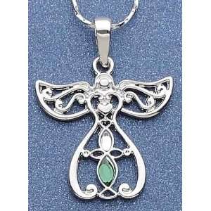   Jeweled May Birthstone Scroll Wing Angel Pendants 1