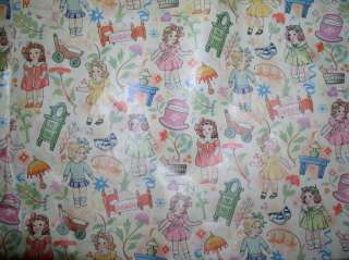   WRAPPING PAPER DOLLS FLOWERS CARRIAGES WASHING TUB ALTERED ART COLLAGE
