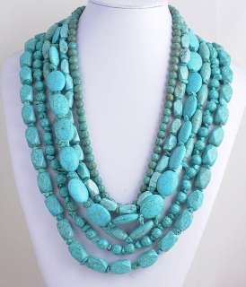 Amazing 6Strds Turquoise Gemstone Necklace GN076  