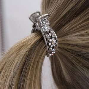 Crystal Hair Clip w/ Silver Flower. Baby