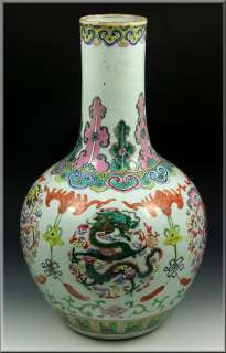 Large 19thC Antique Chinese Famille Rose Dragon Vase  