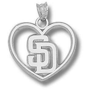  San Diego Padres 5/8 Sterling Silver SD Heart Pendant 