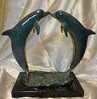   wyland bronze turquoise gold sculpture companion kissing dolphins ap