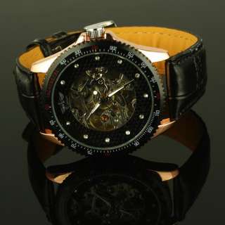   Skeleton Automatic Mechanical Wind Up Style Leather Man Mens Watch