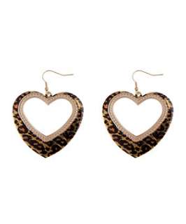 Brown Pattern (Brown) Leopard Heart Earrings  251362929  New Look