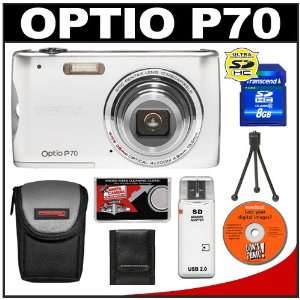 Pentax Optio P70 Digital Camera (White) + 8GB SD Card 