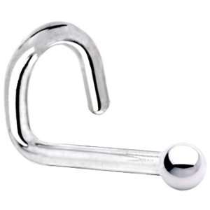   14KT White Gold 1.5mm Ball Left Nostril Screw Ring   18 Gauge Jewelry