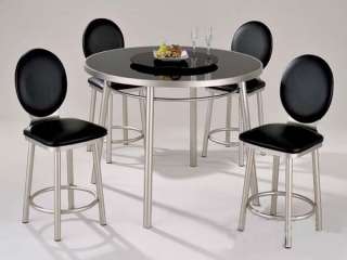 5PC MODERN GLASS TOP SILVER COUNTER DINING TABLE SET  