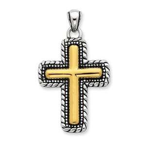   and Vermeil Antiqued Cross Pendant with 18 Inch Stainless Steel Chain