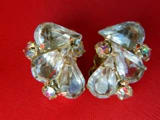 Vtg Duane necklace earring Coro shell cameo open back clear navette 