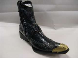NIB Mens Fiesso Black,Patent,Pointed Toe,Gold Metal Tip,Boots w 