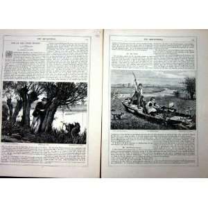   1873 Art Journal River Thames Fishing Chub Ferry Boat: Home & Kitchen