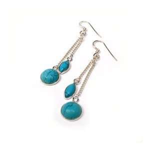 Sterling Silver Turquoise 2 Stone Drop Earrings Jewelry