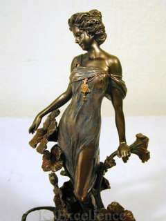Art Nouveau LADY CAMILIA STATUE Jewelry Trinket Dish Tray Bronze 