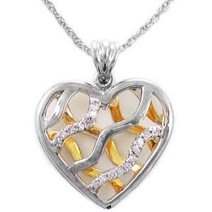   Tone Sterling Silver Diamond Open Interwoven Heart Pendant (1/10 cttw