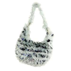 10.5 Diva Fashion Purse Small Gray Hobo Handbag with Shiny Sequins 