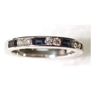  18k White Gold Natural Sapphire & Diamond Half Circle Ring 