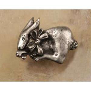  Bunny W/ Bow Pewter Cabinet Knob/Pull (Facing Left): Home 