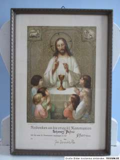 Antik Heiligenbild Bild Jesus Kommunion 1936 Shabby  