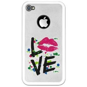  iPhone 4 or 4S Clear Case White LOVE Lips   Peace Symbol 