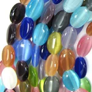  14mm fiber optic cats eye flat oval beads 15 multicolor 