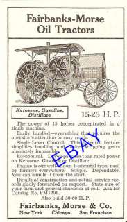 1914 FAIRBANKS MORSE 15 25 HP 30 60 HP OIL TRACTOR AD  