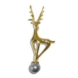  Goldplated Deer on Pearl Ball Pin Jewelry